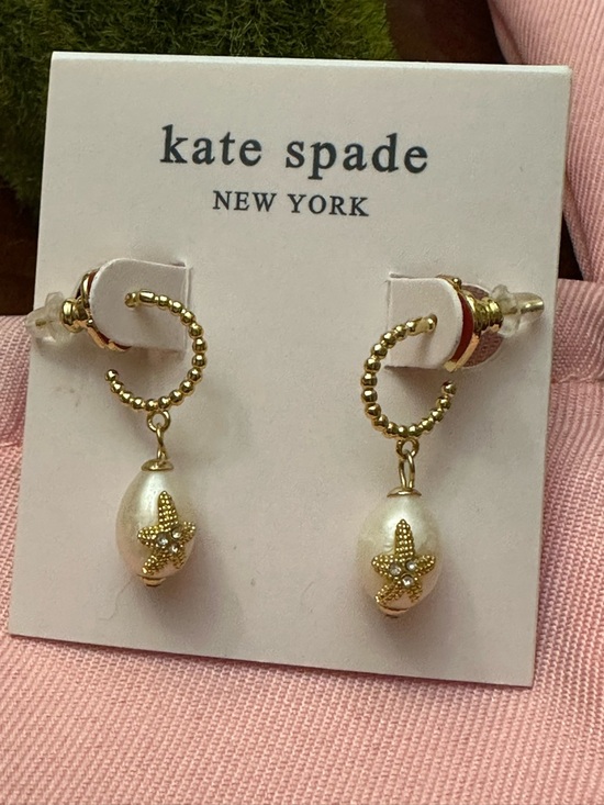 NWT Kate Spade NY Sea Star Pave &  Freshwater Pearl Starfish Charm Earrings - Picture 3 of 10
